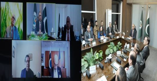 21-02-2024, Islamabad: Chairman NDMA Lt Gen Inam Haider Malik held zoom-link meeting with Pakistan’s Ambassadors in USA H.E. Sardar Masood Khan and Canadian High Commissioner H.E.  Zaheer A. Janjua at NDMA HQs